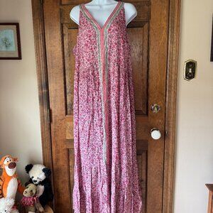 NWT J. Jill Pink w/Scattered Multicolor Flowers Sleeveless V-Neck Maxi Dress XL